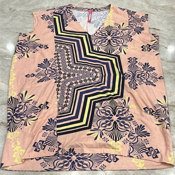 T by Tracy Reese | Oversized Kaftan Coverup | Pink, Purple,‎ Yellow Geo | Small - Picture 3 of 12